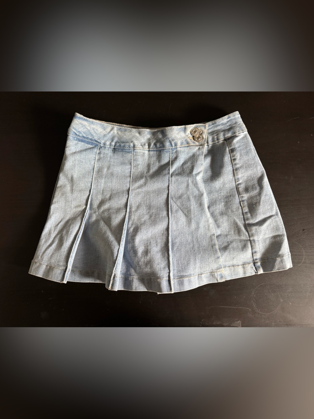 Light Blue Pleated Denim Mini Skirt Skort